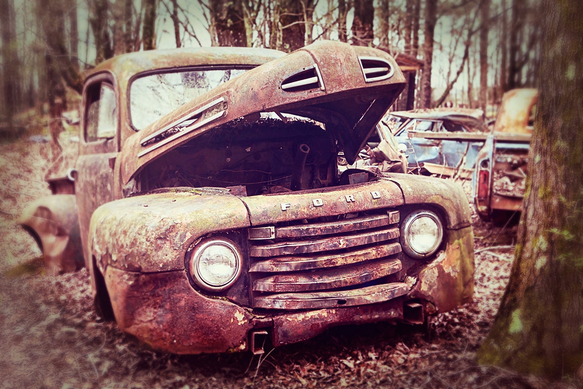 Old Ford Pick Up Truck. Vintage truck rusted abandoned Cool 16x24 Large Wall Print by Kerry