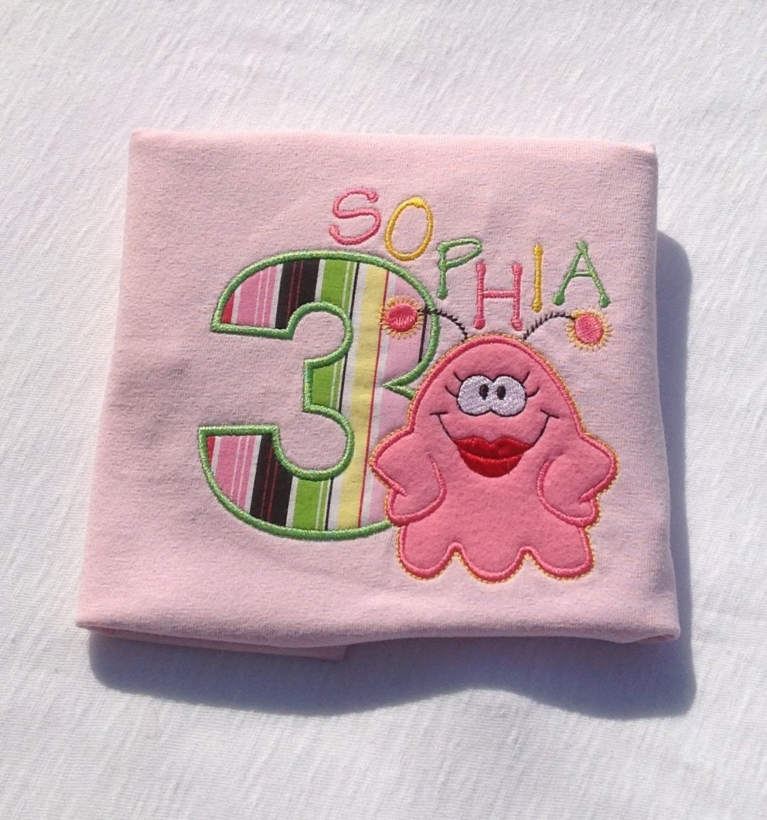 Personalized Applique Monster Birthday Shirt Number Girls Toddler T Shirt