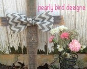 rugged distressed vintage shabby chic cross with chevron bow. cross color can be customized for bridesmaids, wedding, baby, christening