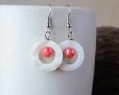 Mother of Pearl and Coral Beaded Dangle Earrings