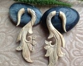Fake Gauge Earrings, "Golden Empress" Naturally Organic, Tamarind Wood, Hand Carved, Tribal