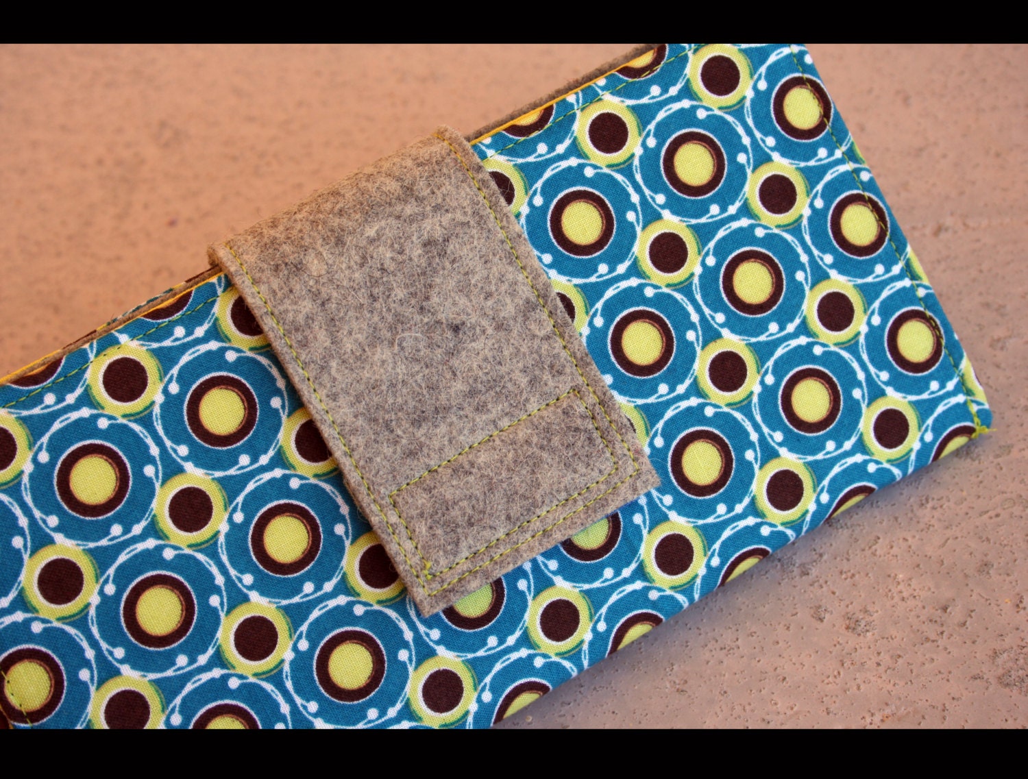 50% OFF - fabric wallet - pure merino wool felt and colorful cotton