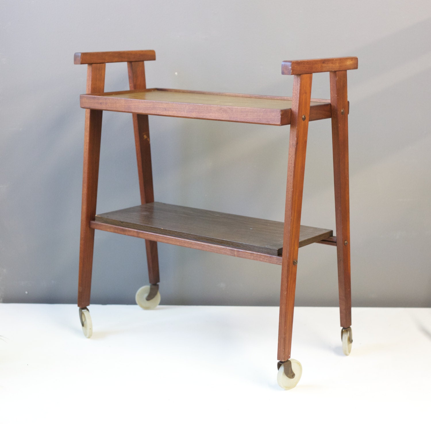 Vintage Teak Bar Cart 2 Tier Mid-Century