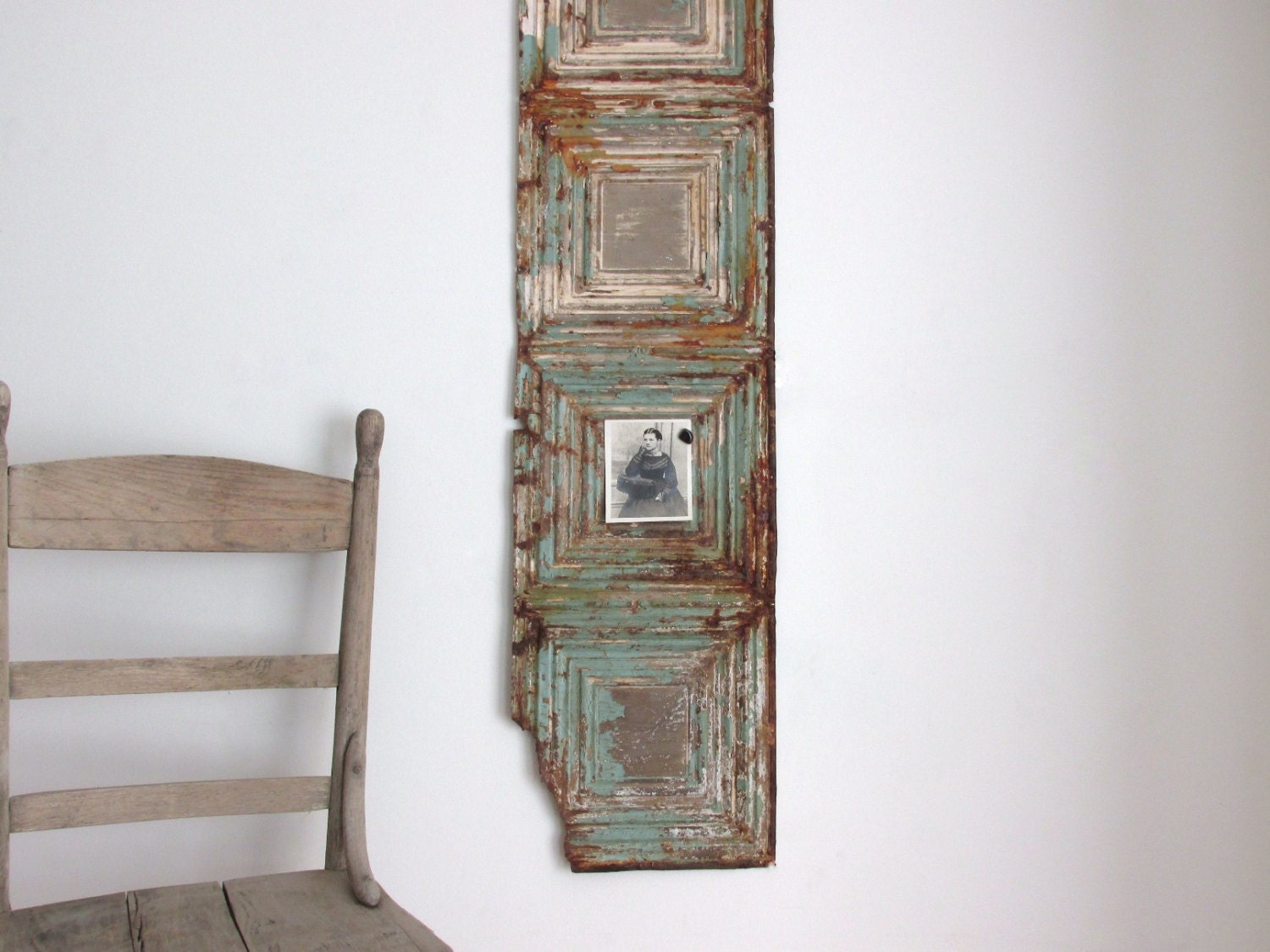 Antique Tin Panel. Rusty, Chipped Paint. Photo Frame. Bulletin Board. Architectural Salvage.