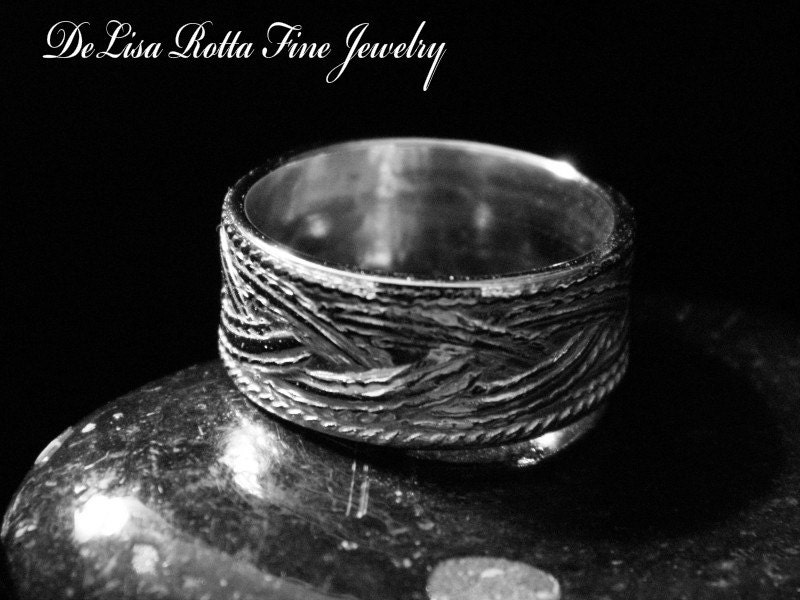 Recycled Silver Eco Friendly Western Cowboy Rope Pattern Wedding Band Ring