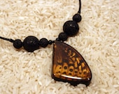 Butterfly Pendant, Butterfly Wing Beaded Necklace.  Fine Greek leather will be finished to length.  Finest Butterfly Jewelry made.