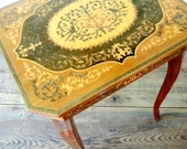 Vintage Table, Inlaid Wood, MusicBox, Jewelry Box