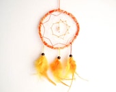Dream Catcher - Spring Sunshine - With Yellow Citrine Gemstone, Yellow-Orange Feathers and Orange Frame - Home Decor, Mobile
