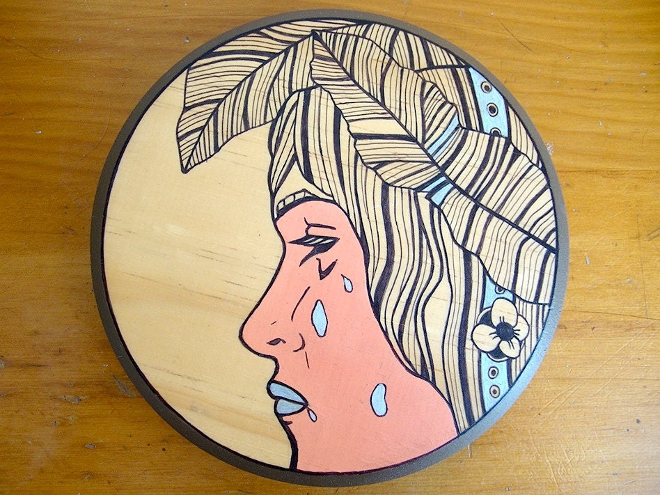 Teardrop Lullaby Orange - Original Wall Art - Round Wood Ornament