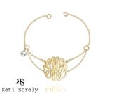 10k Gold Personalized Initial Bracelet (Order Any Initials) with White Pearl Bead