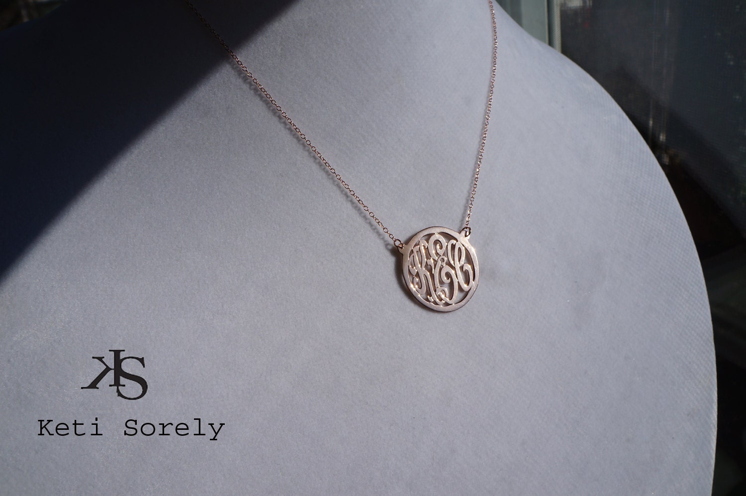 10K Rose Gold Handcrafted Monogram Initials Necklace 3/4" (Order Any Initials)