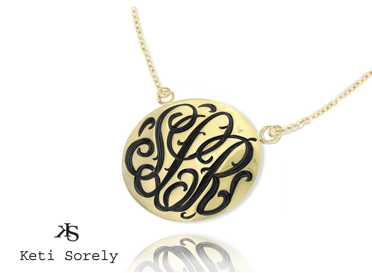 Monogrammed Initials Necklace Medium (Engrave Your Initials) - Sterling Silver & 24K Gold
