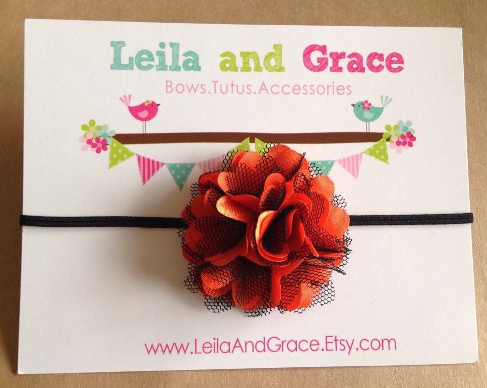 Black & Orange Satin Tulle Baby Headband, Newborn Headband, Toddler Headband, Halloween