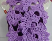 Lavender Sea shells Scarf  / Violet Scarf with Rose Brooch / Crochet Scarf - NoongNing