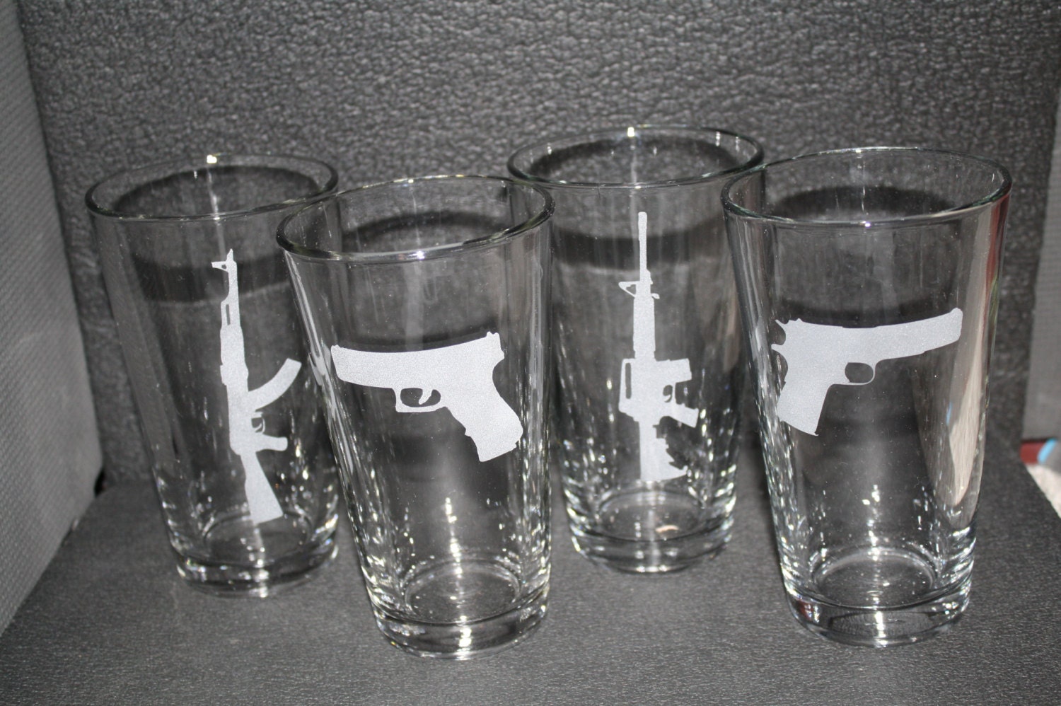 Gun Pint Glasses- Set of 4