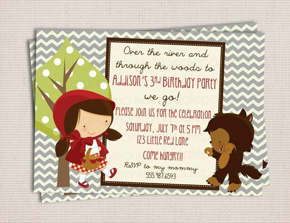 Adorable Little Red Riding Hood Story Book Birthday Party Printable Invitation Il_570xn