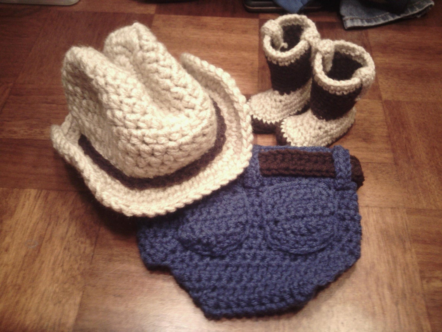 Cowboy Hat, "Jean" Diaper Cover and Boots