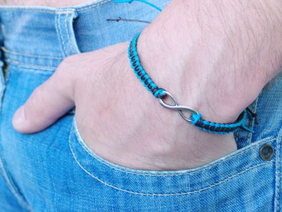 Infinity Hemp Bracelet Dark Brown and Turquoise- Wish Bracelet - Friendship Bracelet - Karma Bracelet