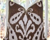Ikat Pillow - 18 x 18 Brown Ivory Ikat Pillow Cover - Brown Ethnic Throw Pillow - Large Ikat Design