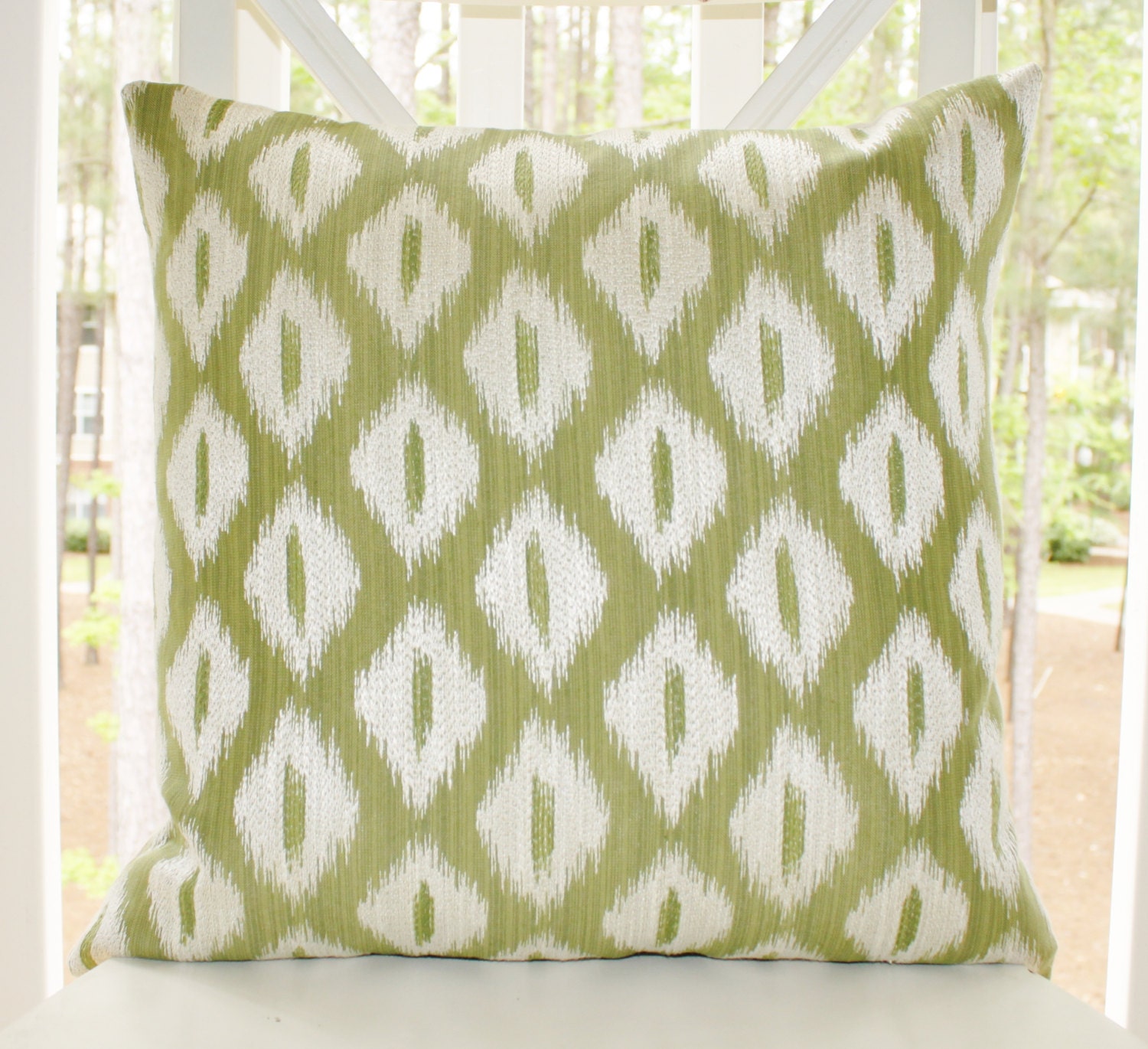 Decorative Designer Green Pillow - Sage Green Ikat Pillow - Green Ivory Ikat Textured Pillow - 18 x 18 -Throw Pillow
