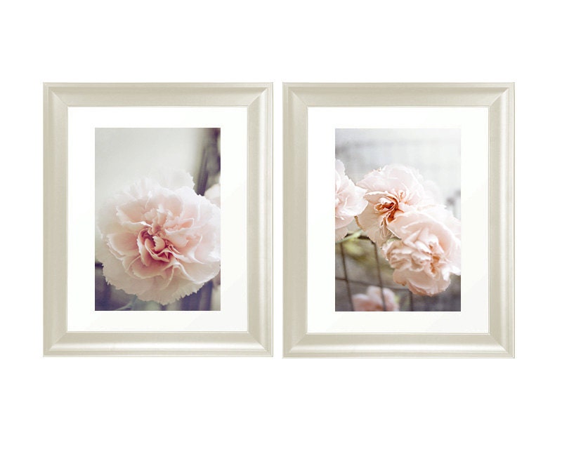 SET OF 2, Shabby Chic Carnation Photographs, French Country Decor, Pastel Wall Prints,  Color Fine Art Photography 5x7 Wall Prints
