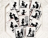 B & W Silhouette Children Wafer Papers for Cookies - Victorian / Edwardian Black and White Edible Images