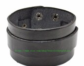 Black leather bracelet with black leather for men or women cuff bracelet friendship gift bangle  d-151