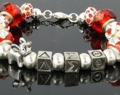 DELTA SIGMA THETA: European Style Large Hole Bead Greek Sorority Cream Red Bracelet