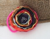 Rainbow Fabric Flowered Ponytail Holder
