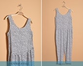 Vintage 1980s Black and White Dalmation Print Jumpsuit, By Get-Up-n-Go, Size Large
