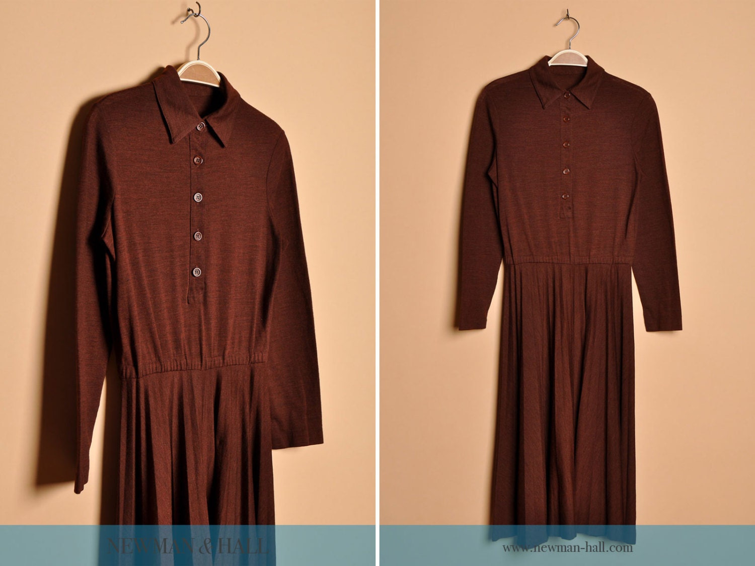 Vintage 1960s Brown Retro Day Dress, Size Small