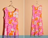 Vintage 1970s Pink Hawaiian Floral Maxi Dress, By Hawaii Nei, Size Small