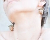 Beige Ethnic Dangle Earrings - Engraved Wooden Earrings - Pyrography Wood Jewelry