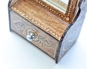 Dark brown woodburned mirror jewelry box / Big floral ethnic wooden keepsake box / Pyrography