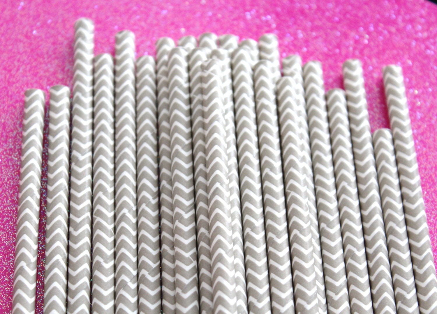 50 GREY CHEVRON Paper Straws, Stripe Straws, Party Straws, Chevron, Wedding Straws