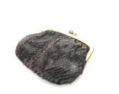 Genuine snake skin change purse leather vintage dark brown coin wallet python exotic