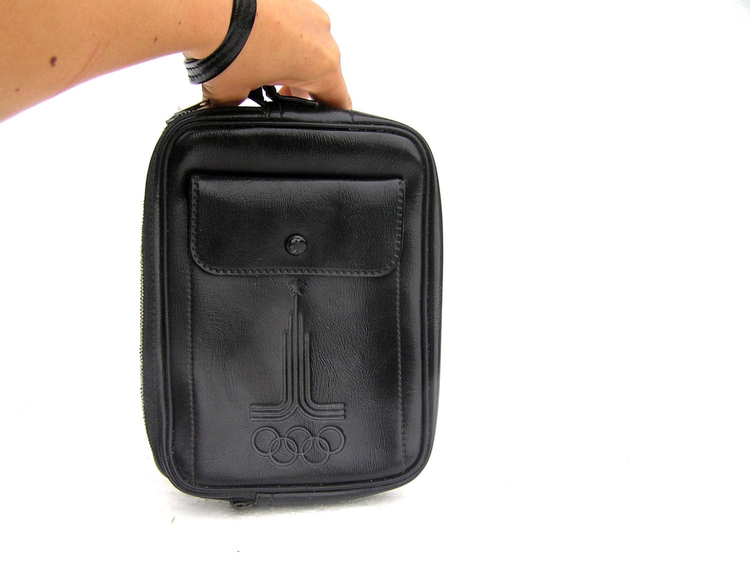 Soviet Russian olympic games wrist bag mens pouch handbag Moscow black sport, sports