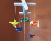 NEW - 'Big Plane, Little Planes' Wood Airplane Mobile - Rainbow Colors