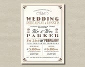 Printable Wedding Rehearsal and Dinner Invitation - Vintage Poster design in Brown & Tan (RD13)