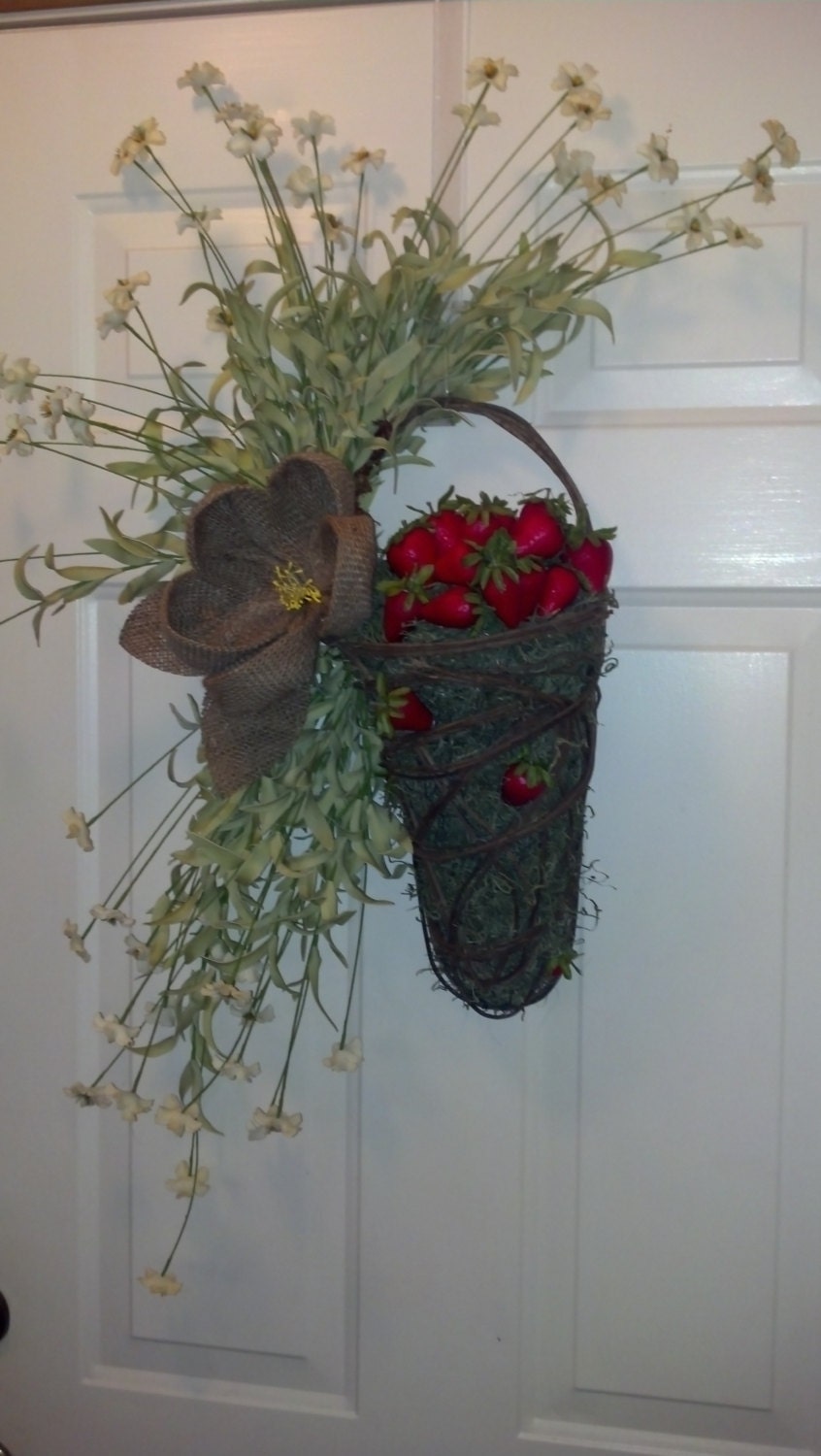 Spring / Summer Grapevine basket / swag wreath - "Wild Berries" home decor