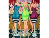 Happy Hour - Women Girlfriends Friendship Cocktails Wine Glicee Print from original painting Korpita ebsq
