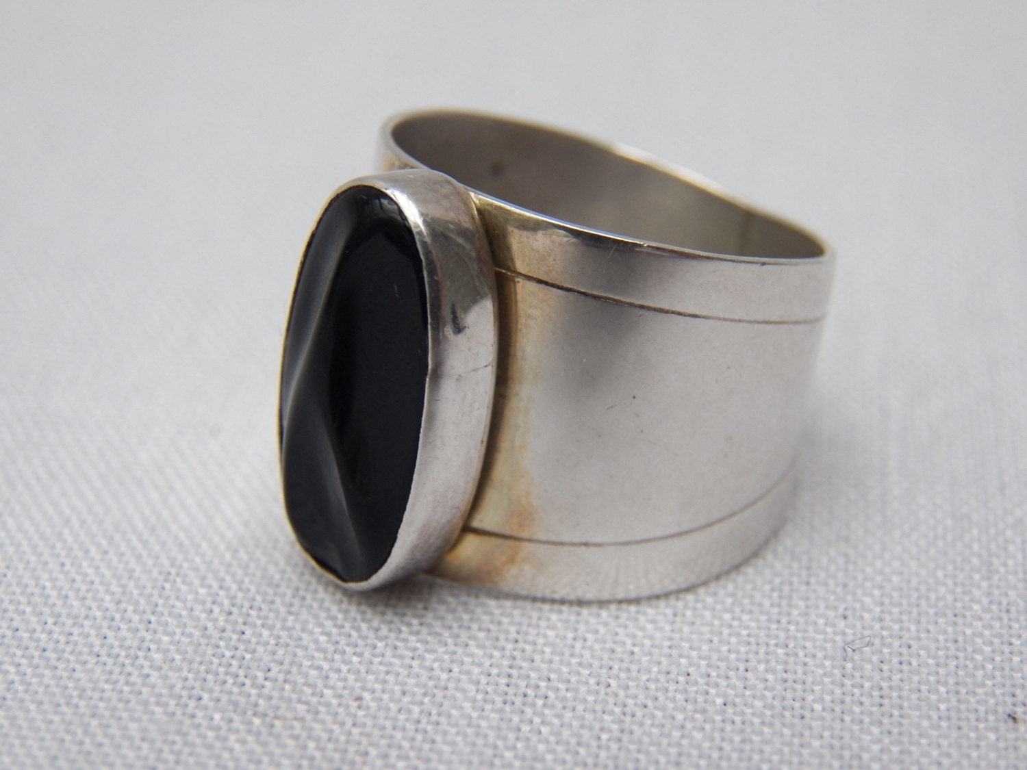 Vintage Onyx Stone and Sterling Silver Ring - By Jay King Mine Find Collection - D.R.T. Signed Fine jewelry Statement Piece - Size 9- Unisex