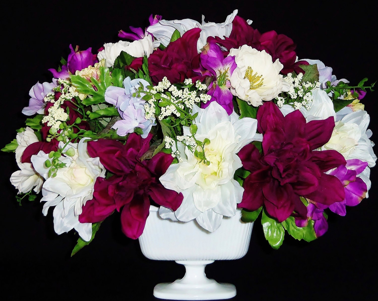 Silk Flower Arrangement Purple & White by BeautyEverlasting