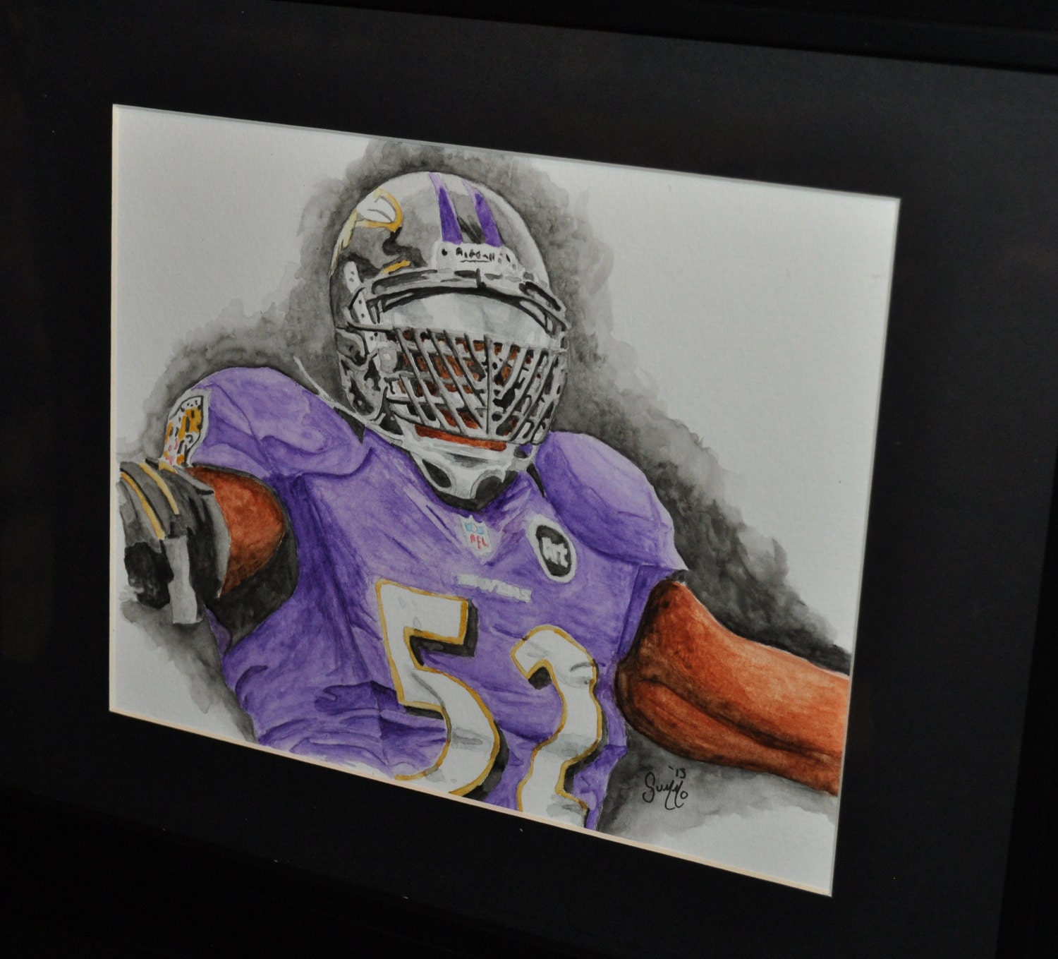 Ray Lewis watercolor framed fine art