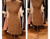 1960s Mini Dress Wool A Line Mini Dress Fitted Leaf Print Shift Dress Fitted Day Dress Mod Mini Dress