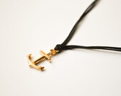 Anchor necklace, gold anchor necklace with a black wax cord, gold pendant. gift for her, gold necklace, nautical jewelry, anchor charm