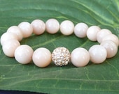 Peach Moonstone for Gentle Passion with Crystal Pave bead, Goddess Energy, Reiki Charged Bracelet, Free Shipping
