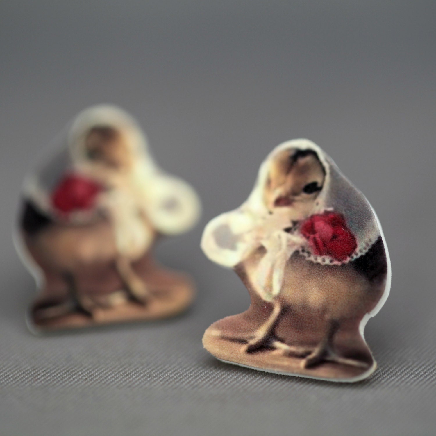 Earrings Chick in A Kerchief Brass Antique Bronze Post Earrings