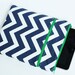 Navy Blue Chevron with Kelley Green Zipper iPad Sleeve/Case - Available in iPad mini size