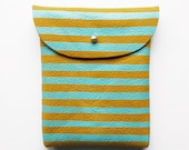 POUCH // mustard yellow leather with mint stripes